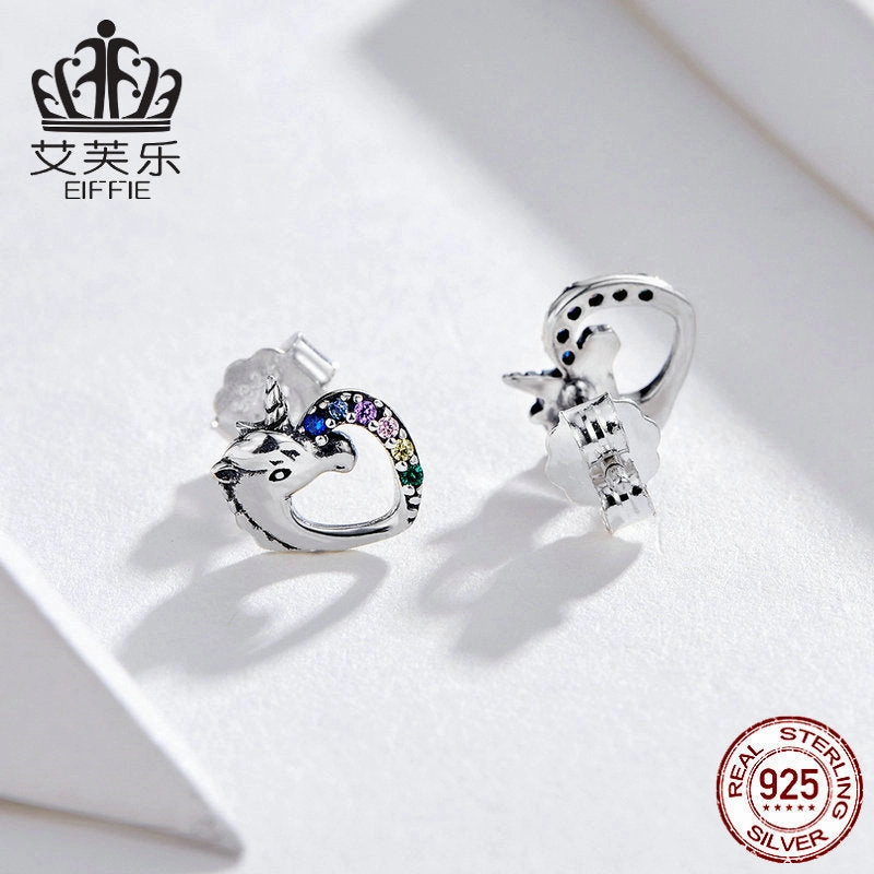Wholesale 925 Sterling Silver Unicorn Colored Zircon Earrings