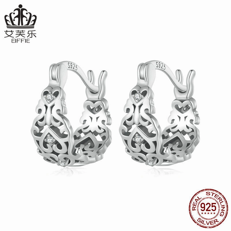 Wholesale 925 Sterling Silver Vintage Pattern Hollow Earrings