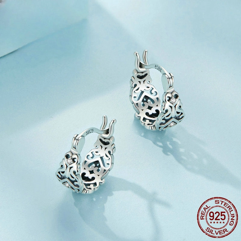 Wholesale 925 Sterling Silver Vintage Pattern Hollow Earrings