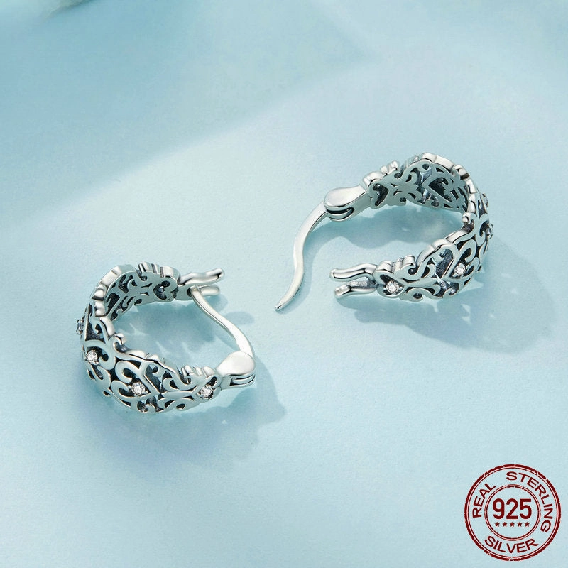 Wholesale 925 Sterling Silver Vintage Pattern Hollow Earrings