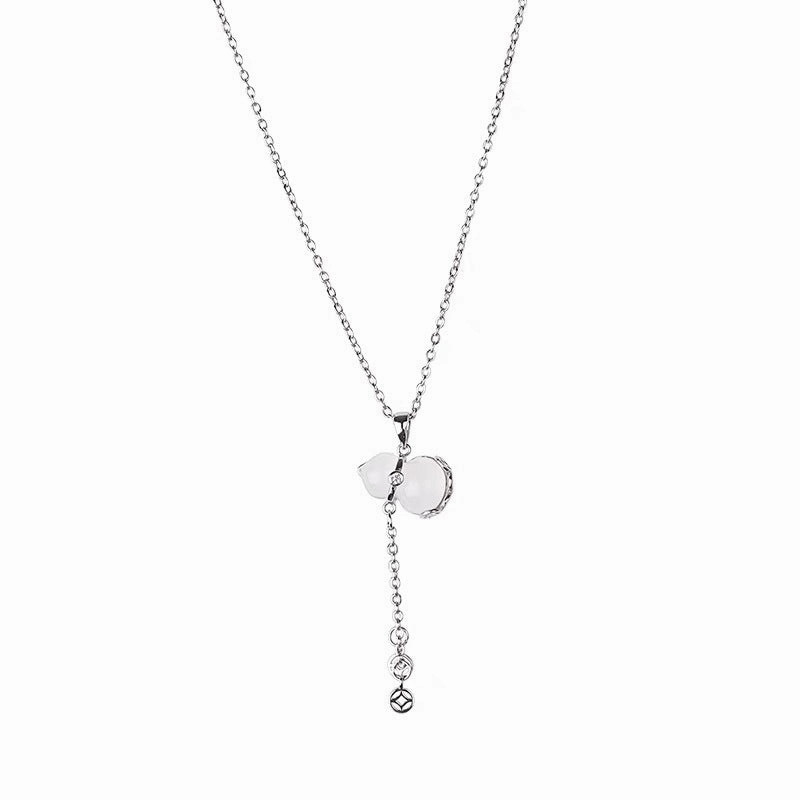 Wholesale 925 Sterling Silver White Chalcedony Gourd Clavicle Chain Necklace