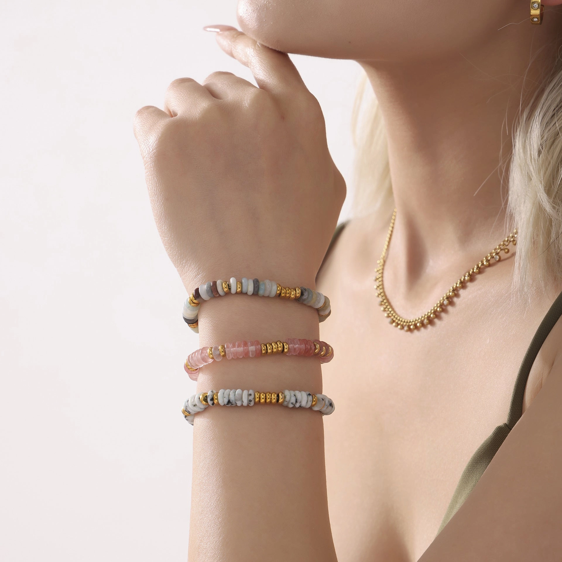 Wholesale Abacus Bead Titanium Steel Gold Plated Bracelet