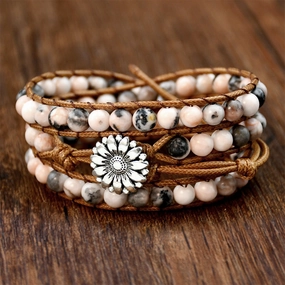 Wholesale  accessories hand-woven pink zebra stone beaded bracelet vintage bohemian multi-layer bracelet for women
