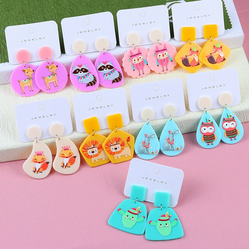 Wholesale Acrylic Animal Relief Printed Earrings