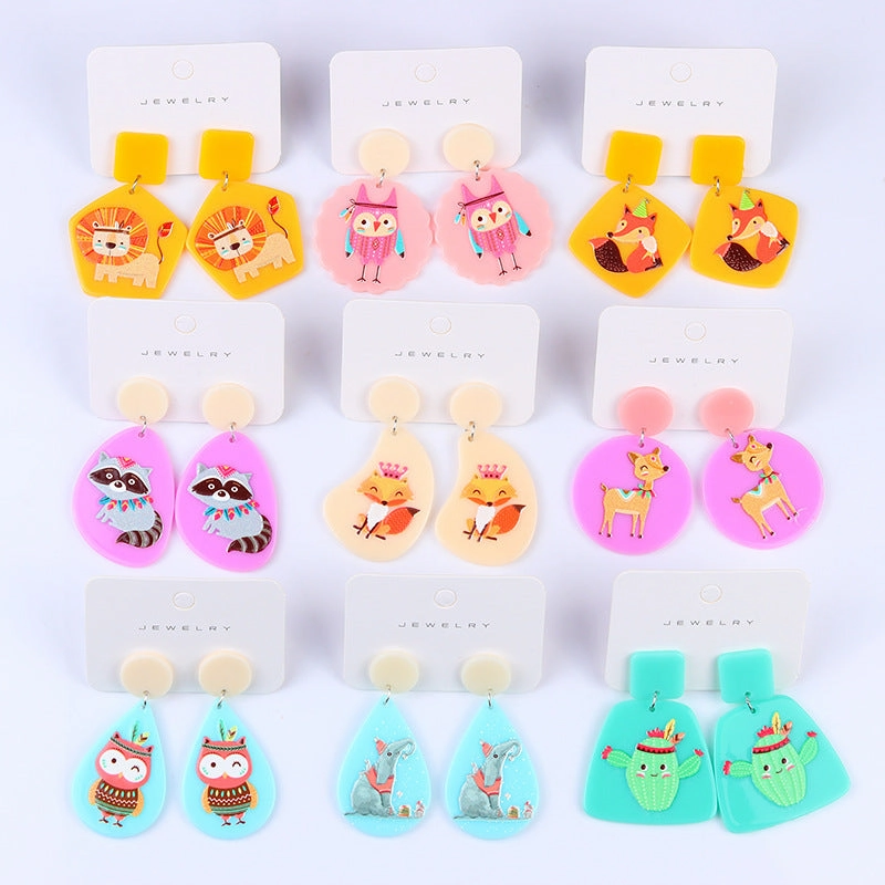 Wholesale Acrylic Animal Relief Printed Earrings
