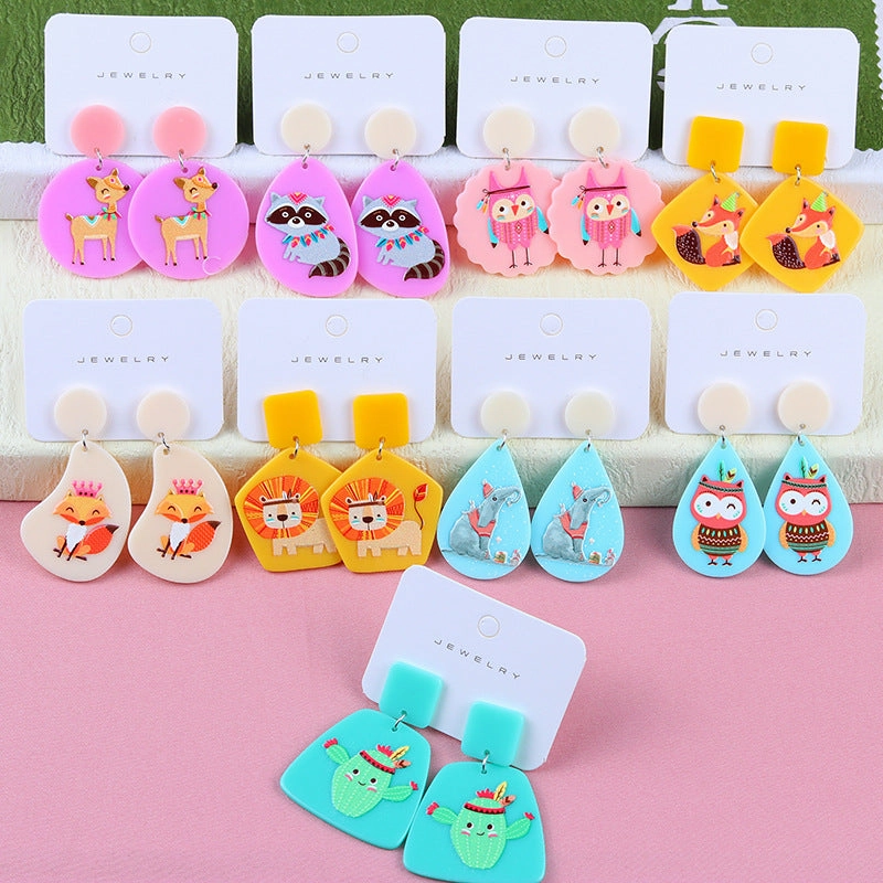 Wholesale Acrylic Animal Relief Printed Earrings