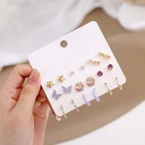 Wholesale Acrylic Butterfly Flower Love Earrings 9-piece Set