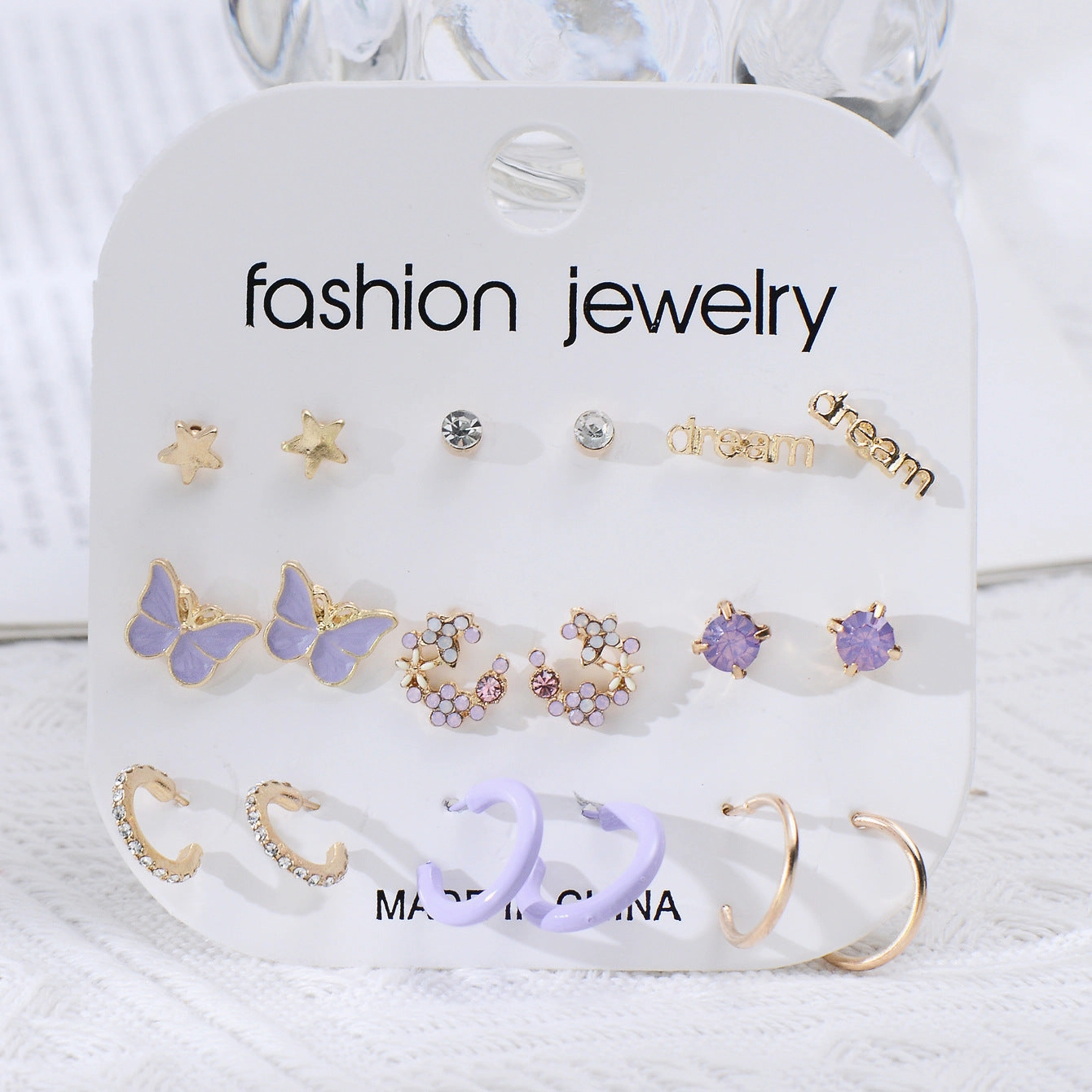 Wholesale Acrylic Butterfly Flower Love Earrings 9-piece Set