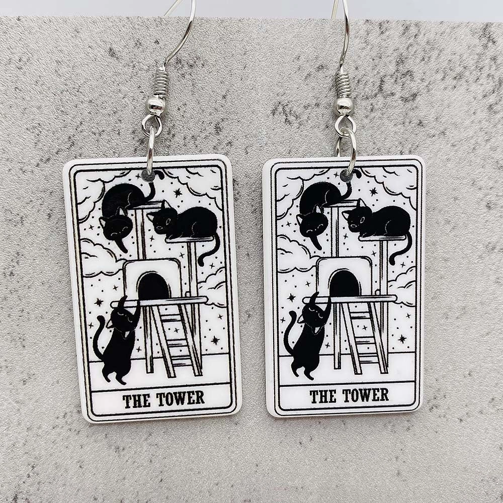 Wholesale Acrylic Cartoon Playing Cards Tarot Pendant Earrings