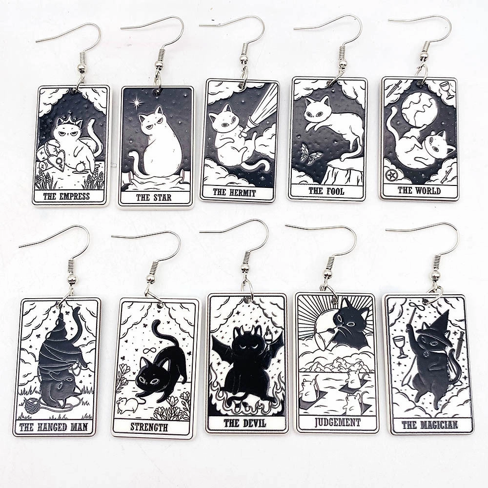Wholesale Acrylic Cartoon Playing Cards Tarot Pendant Earrings