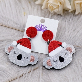 Wholesale Acrylic Christmas Exaggerated New Christmas Hat Koala Earrings