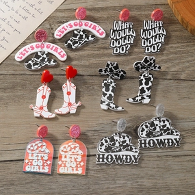 Wholesale Acrylic Cow Boots Western Cowboy Hat Earrings