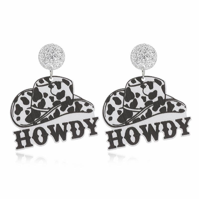 Wholesale Acrylic Cow Boots Western Cowboy Hat Earrings