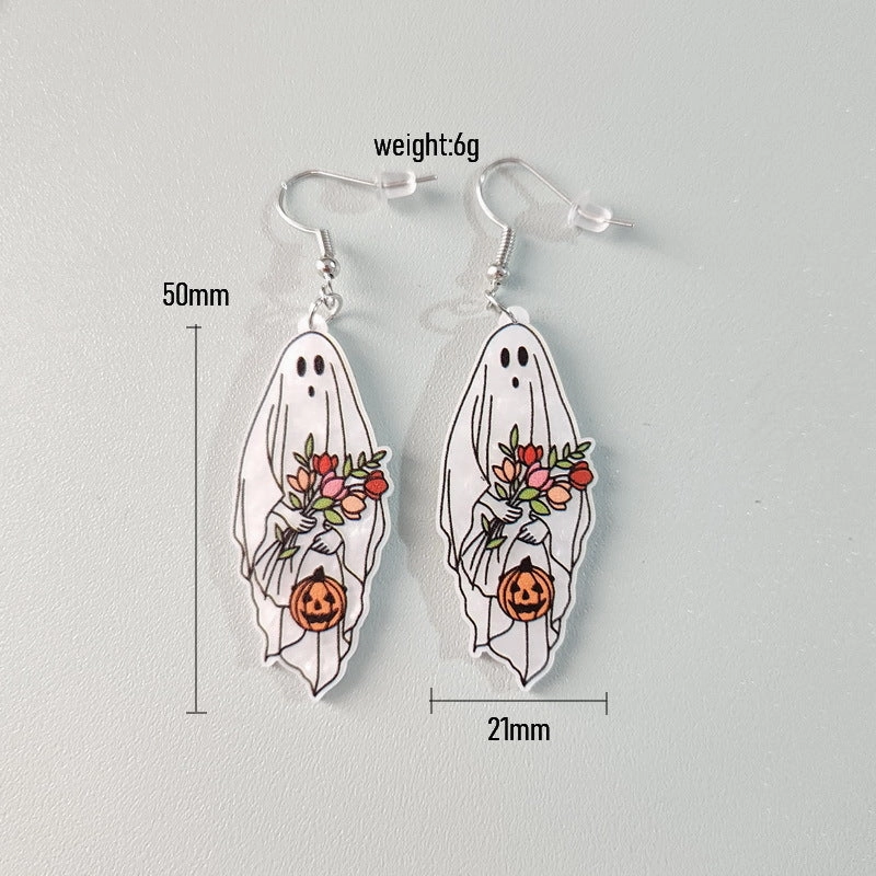 Wholesale Acrylic Cute Halloween Flower Pumpkin Bee Ghost Earrings