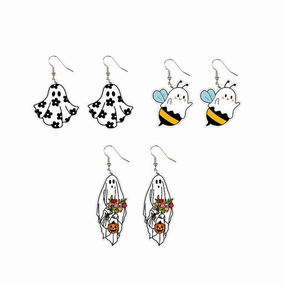 Wholesale Acrylic Cute Halloween Flower Pumpkin Bee Ghost Earrings