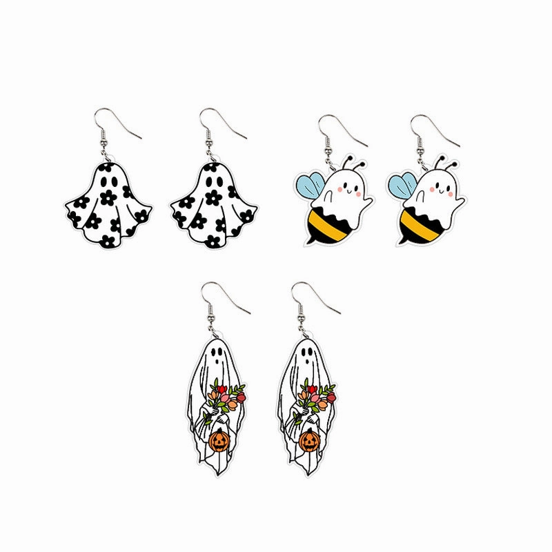 Wholesale Acrylic Cute Halloween Flower Pumpkin Bee Ghost Earrings