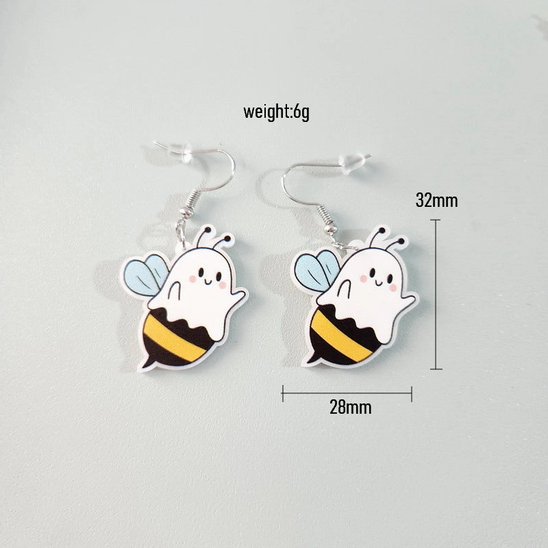 Wholesale Acrylic Cute Halloween Flower Pumpkin Bee Ghost Earrings