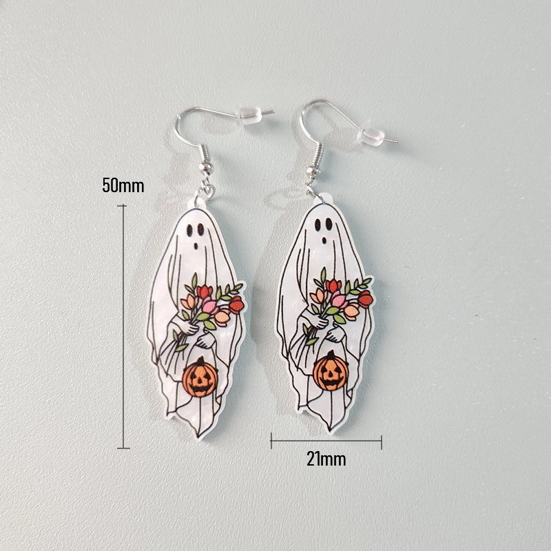 Wholesale Acrylic Cute Halloween Flower Pumpkin Bee Ghost Earrings