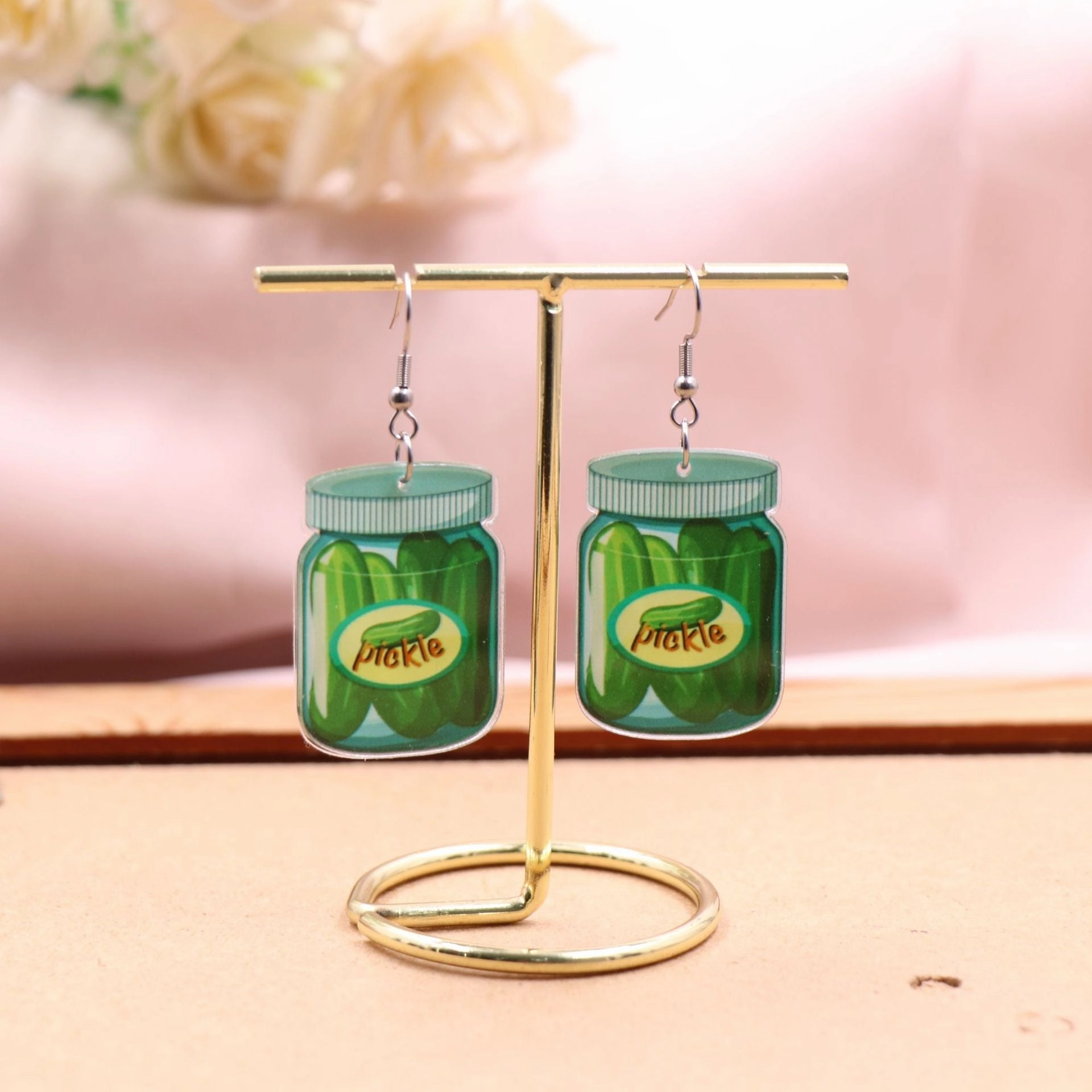 Wholesale Acrylic Cute Vegetable Cucumber Pickled Cucumber Earrings
