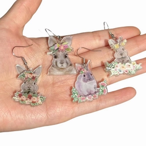 Wholesale Acrylic Double Layer Printing Cute Cartoon Animal Rabbit Easter Earrings