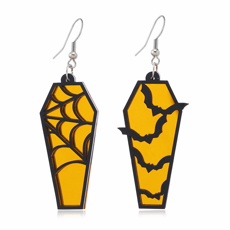 Wholesale Acrylic Ear Spider Web Wooden Coffin Earrings