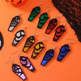 Wholesale Acrylic Ear Spider Web Wooden Coffin Earrings
