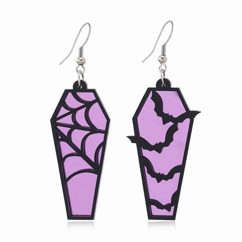 Wholesale Acrylic Ear Spider Web Wooden Coffin Earrings
