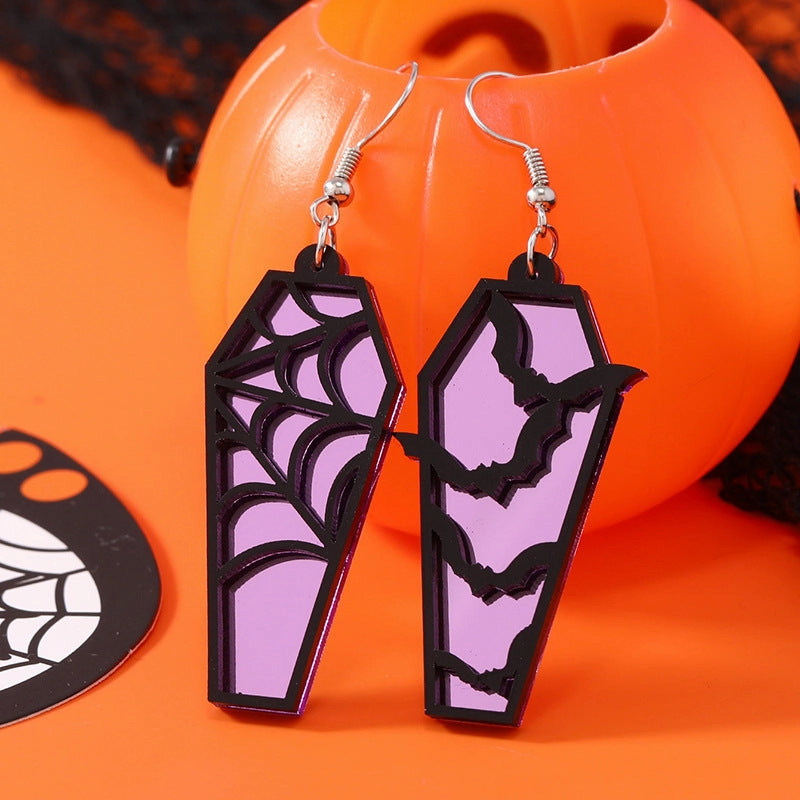 Wholesale Acrylic Ear Spider Web Wooden Coffin Earrings