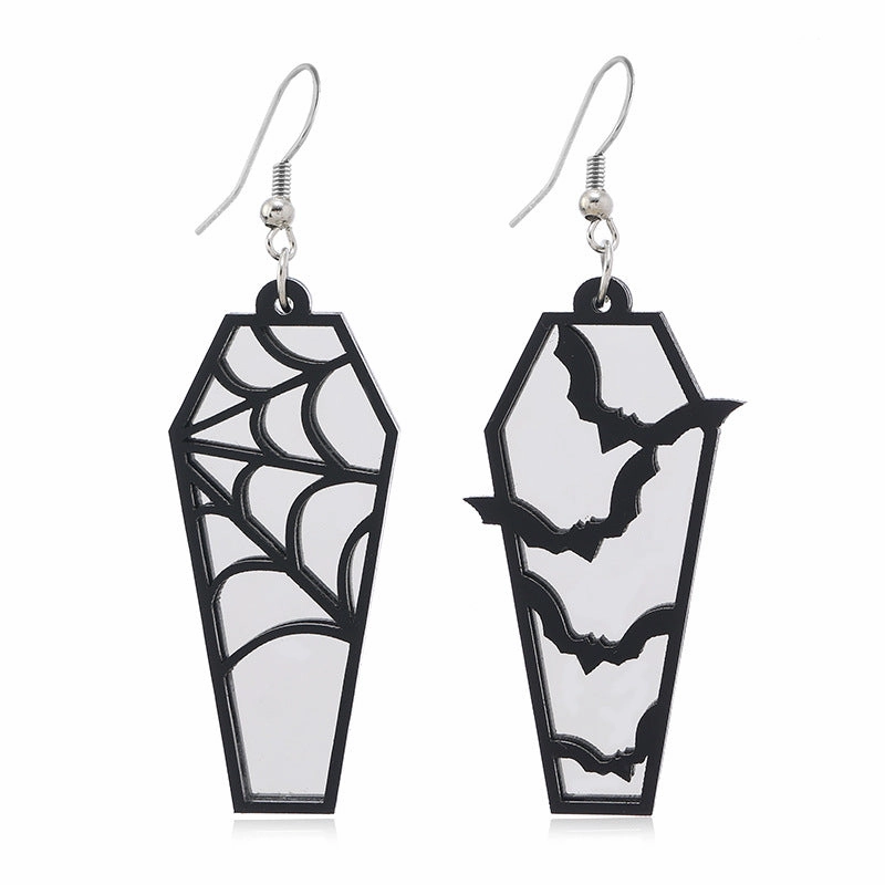 Wholesale Acrylic Ear Spider Web Wooden Coffin Earrings
