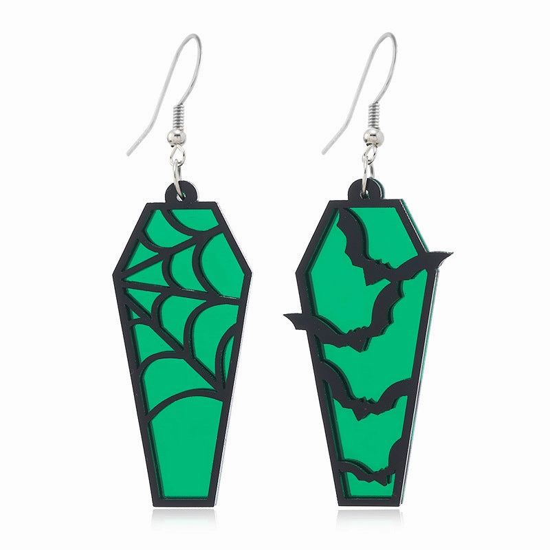 Wholesale Acrylic Ear Spider Web Wooden Coffin Earrings