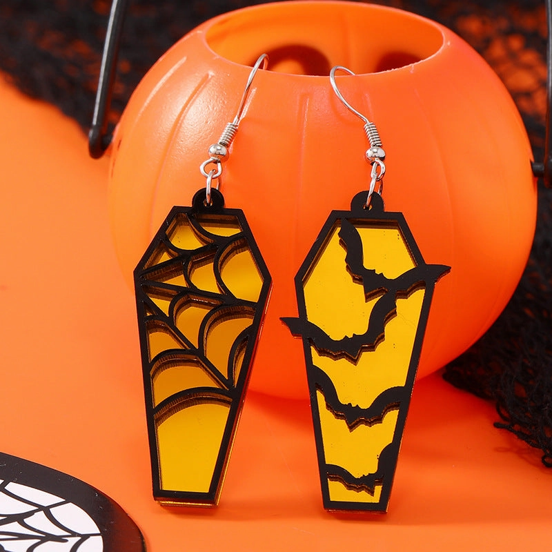 Wholesale Acrylic Ear Spider Web Wooden Coffin Earrings