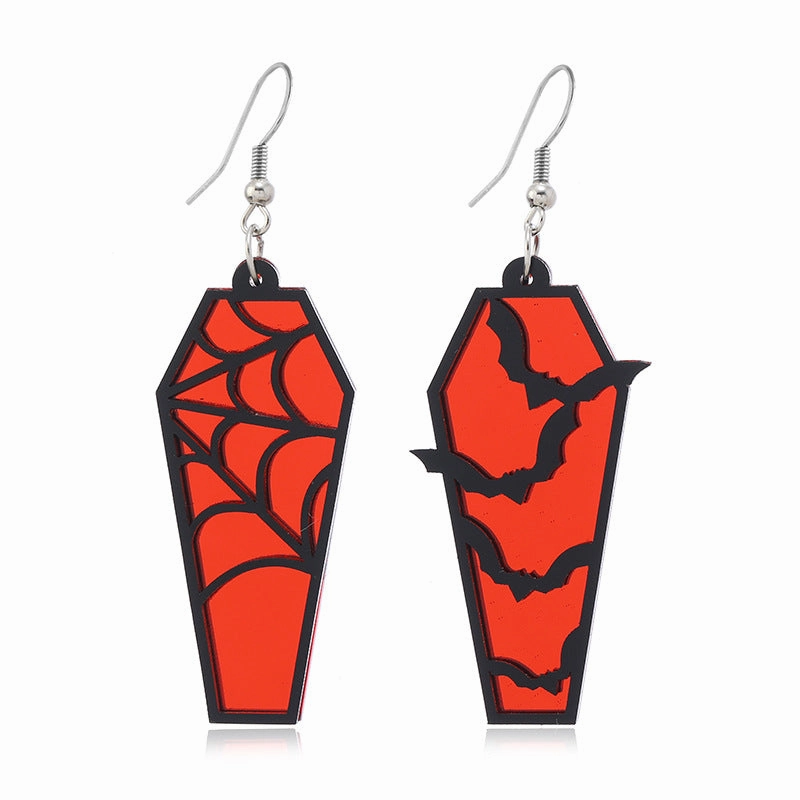 Wholesale Acrylic Ear Spider Web Wooden Coffin Earrings