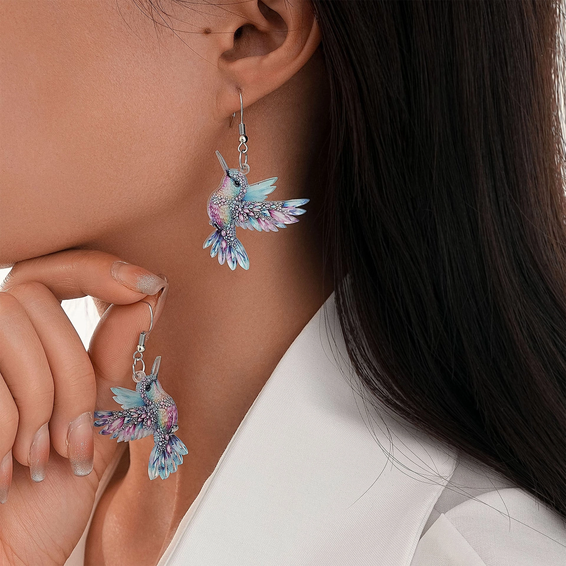 Wholesale Acrylic earrings colorful hummingbird earrings