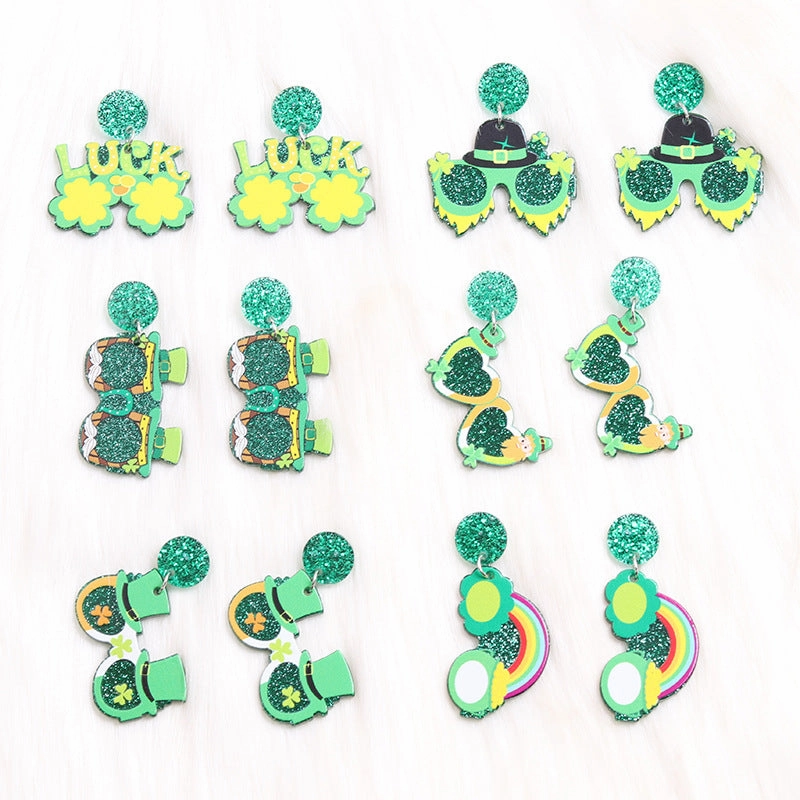 Wholesale Acrylic Earrings St. Patrick's Beer Festival Sunglasses Element Earrings