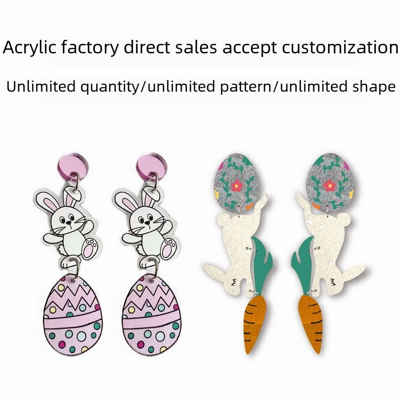 Wholesale Acrylic Easter Egg Personality Simple Floral Bunny Earrings
