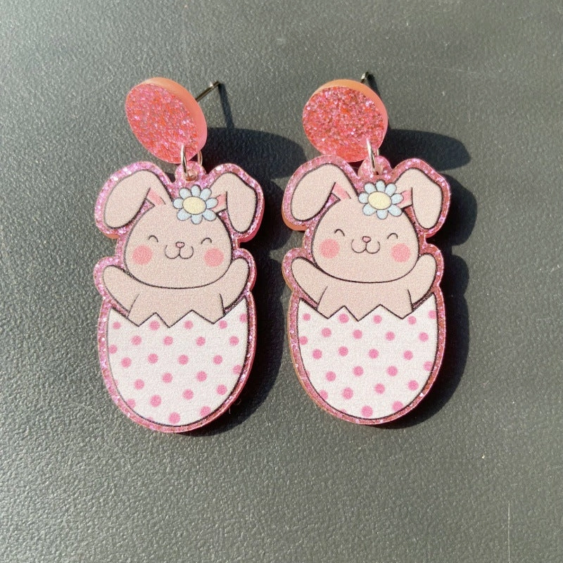 Wholesale Acrylic Easter Egg Personality Simple Floral Bunny Earrings