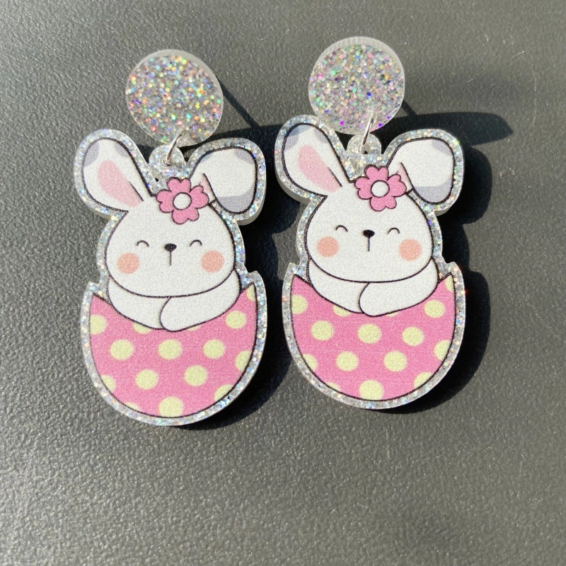 Wholesale Acrylic Easter Egg Personality Simple Floral Bunny Earrings