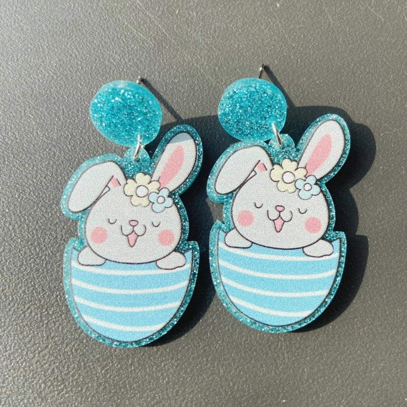 Wholesale Acrylic Easter Egg Personality Simple Floral Bunny Earrings
