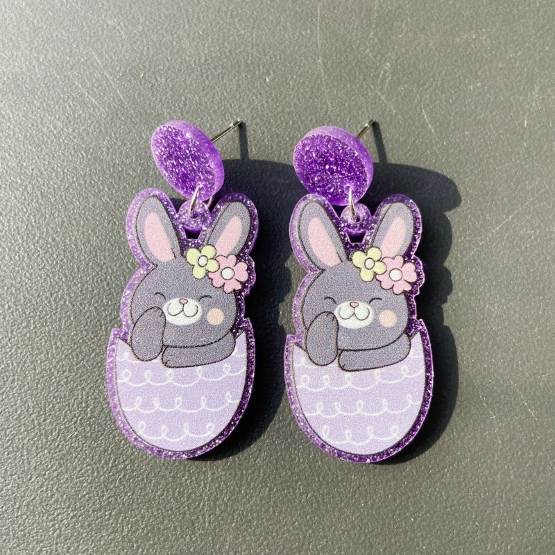 Wholesale Acrylic Easter Egg Personality Simple Floral Bunny Earrings