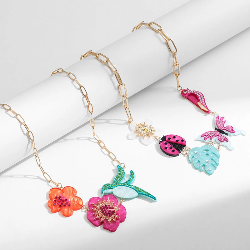 Wholesale Acrylic Flower Bird Alloy Necklace
