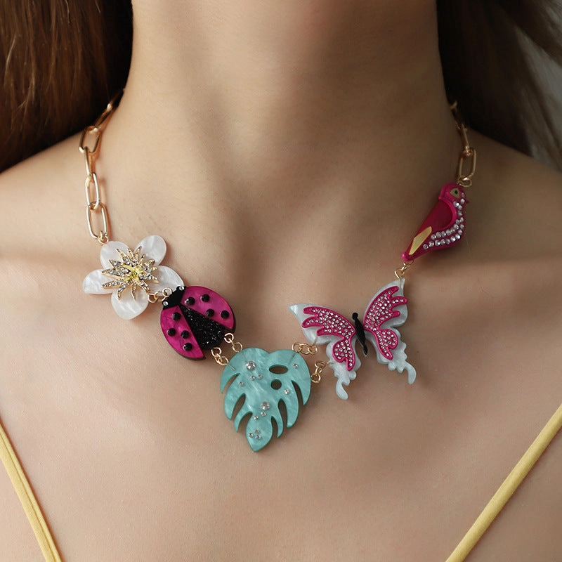 Wholesale Acrylic Flower Bird Alloy Necklace