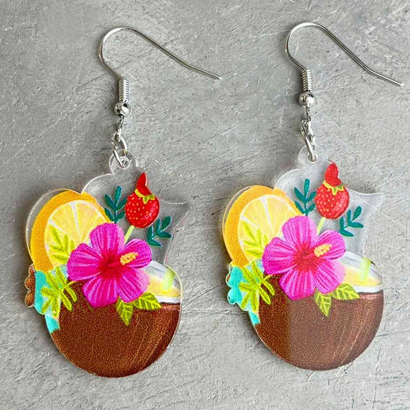 Wholesale Acrylic Fun Cocktail Fruit Drink Party Earrings