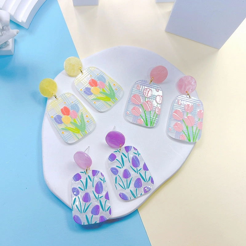 Wholesale Acrylic Geometric Tulip Earrings