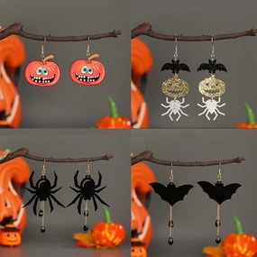 Wholesale Acrylic Gothic Dark Pumpkin Bat Skull Earrings