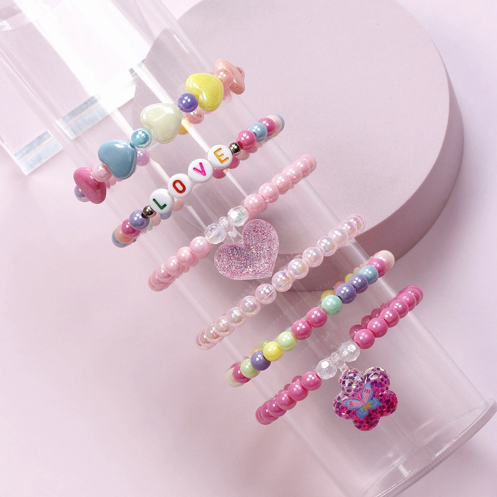 Wholesale Acrylic Handmade Beaded Color 6pcs Bracelet Set