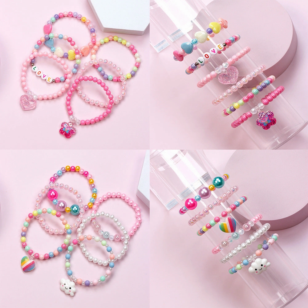 Wholesale Acrylic Handmade Beaded Color 6pcs Bracelet Set