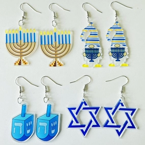Wholesale Acrylic Hanukkah Star Earrings 2 Pairs in A Pack