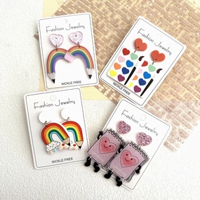 Wholesale Acrylic Heart Handmade Rainbow Heart Earrings