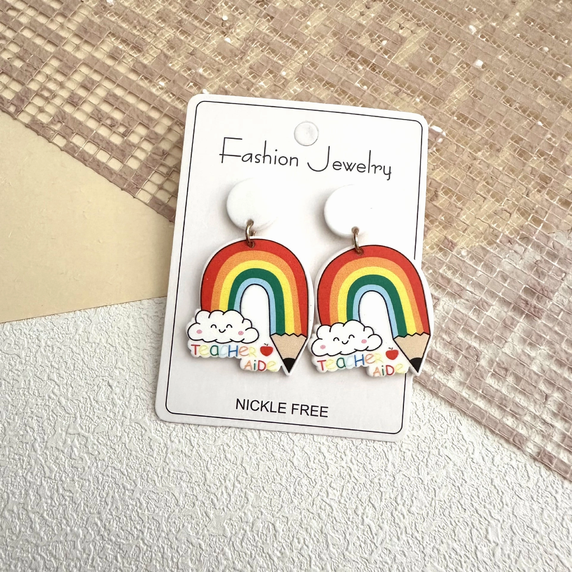 Wholesale Acrylic Heart Handmade Rainbow Heart Earrings