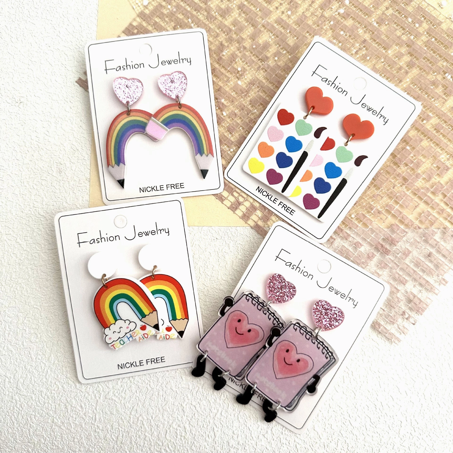 Wholesale Acrylic Heart Handmade Rainbow Heart Earrings